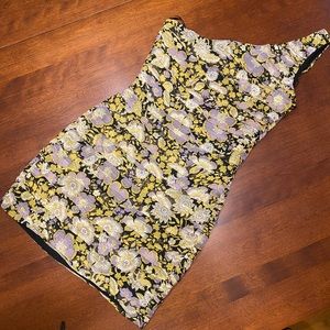 NWT Zara Floral Gold One Shoulder Mini Dress